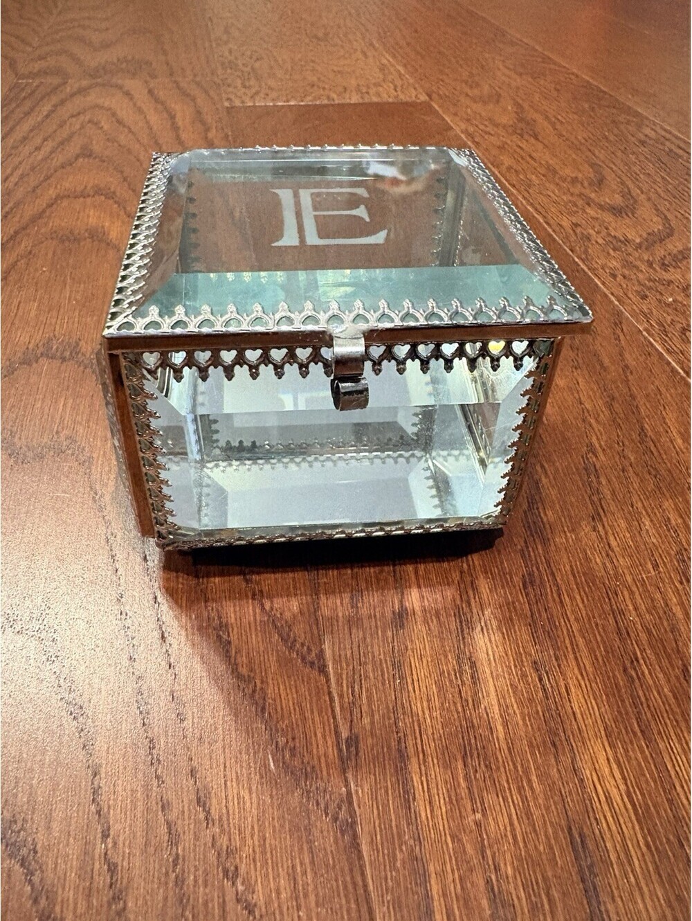 Nicole Miller Home Beveled Glass Mirrored Trinket Jewelry Box-Ethed leter E